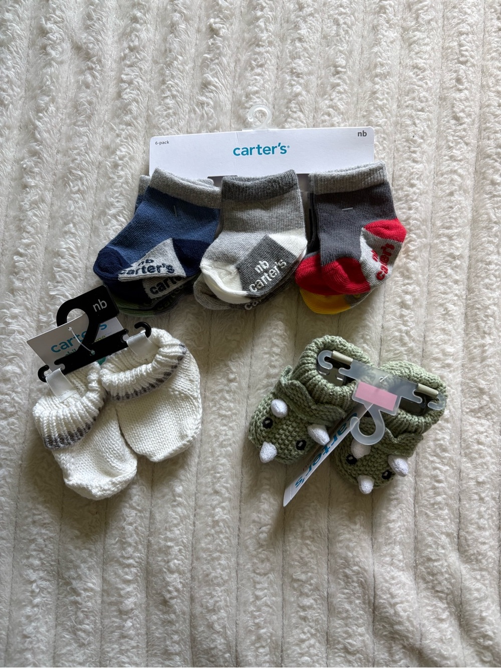 Carter's Baby Socks Bundle -Colored Socks, Dino Slippers, White Slippers-Newborn